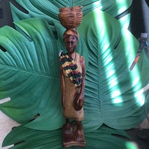 Vintage Hand Carved Wood Jamaican Woman Sculpture